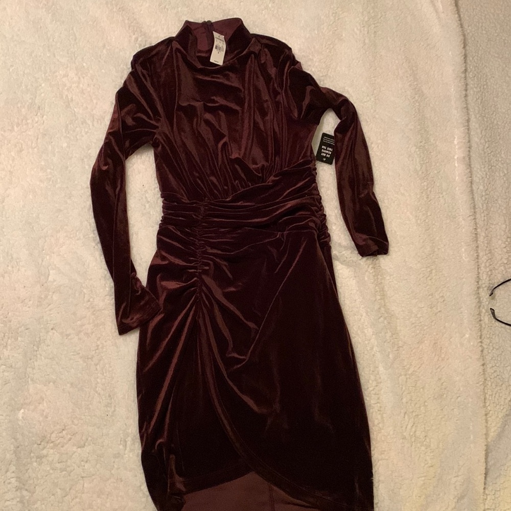 Velvet Body Contour Mock Neck Ruched Mini Dress